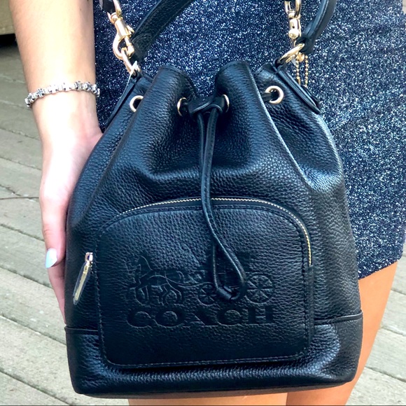Coach Handbags - COACH BLACK Drawstring Bucket Bag Horse Carriage